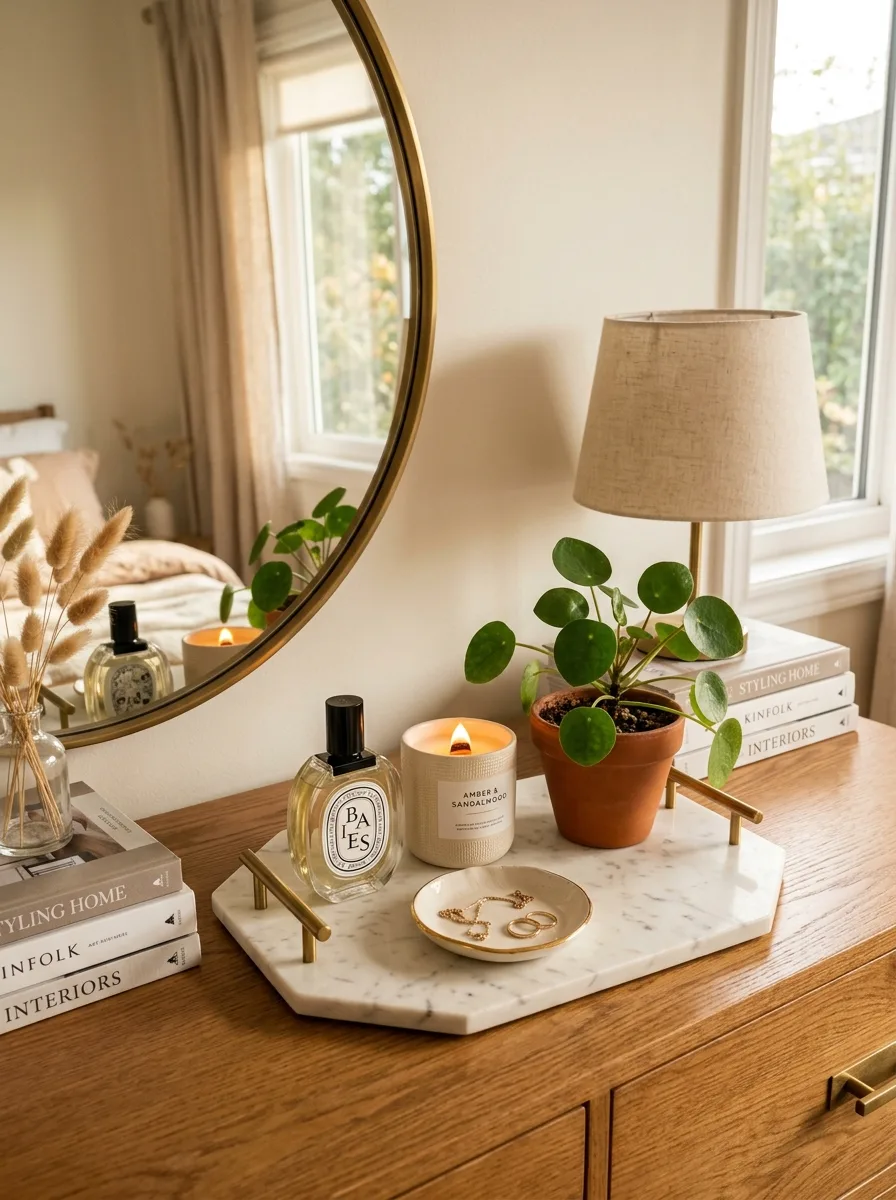 Decorative tray on dresser