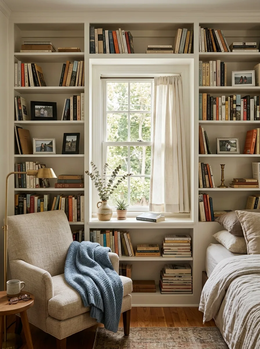 Book shelves in bedroom