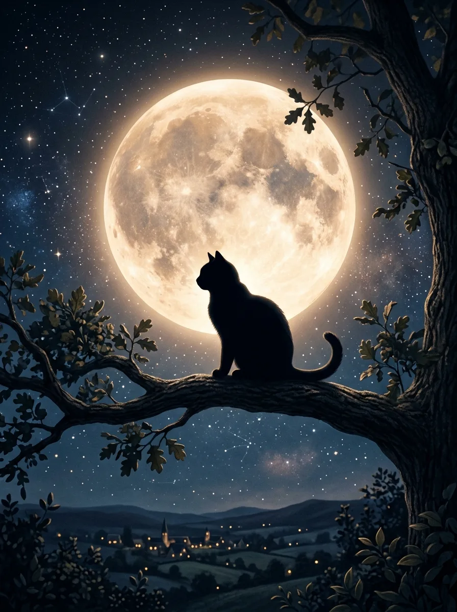 Cat and moon