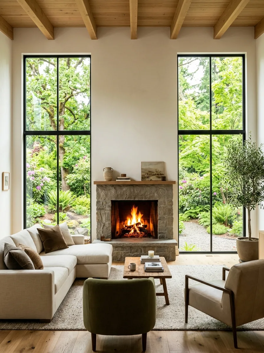 flanked by windows
