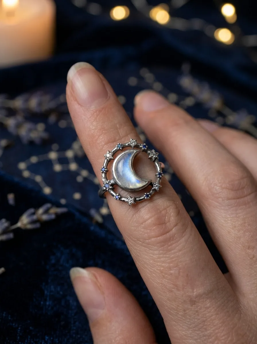 Moon and star ring