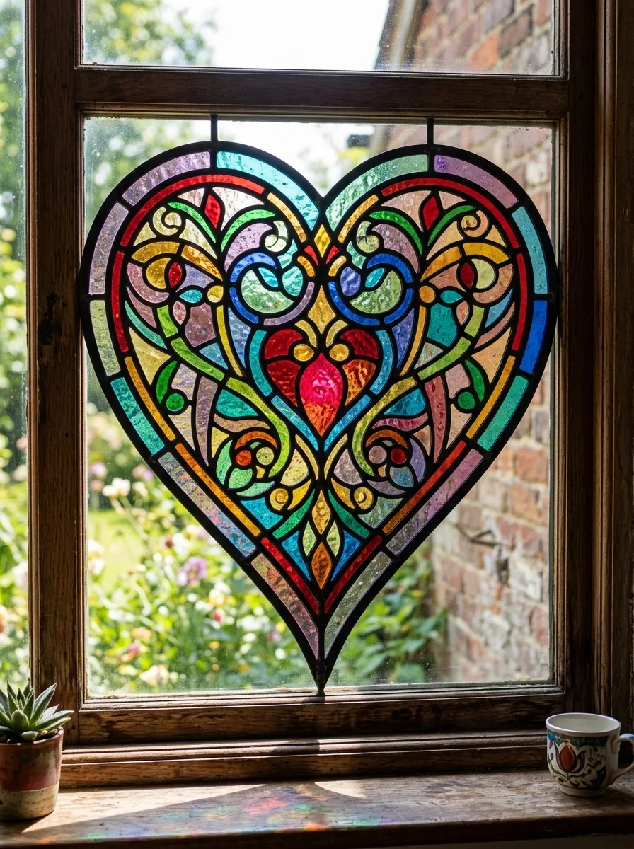 Stained glass heart pattern