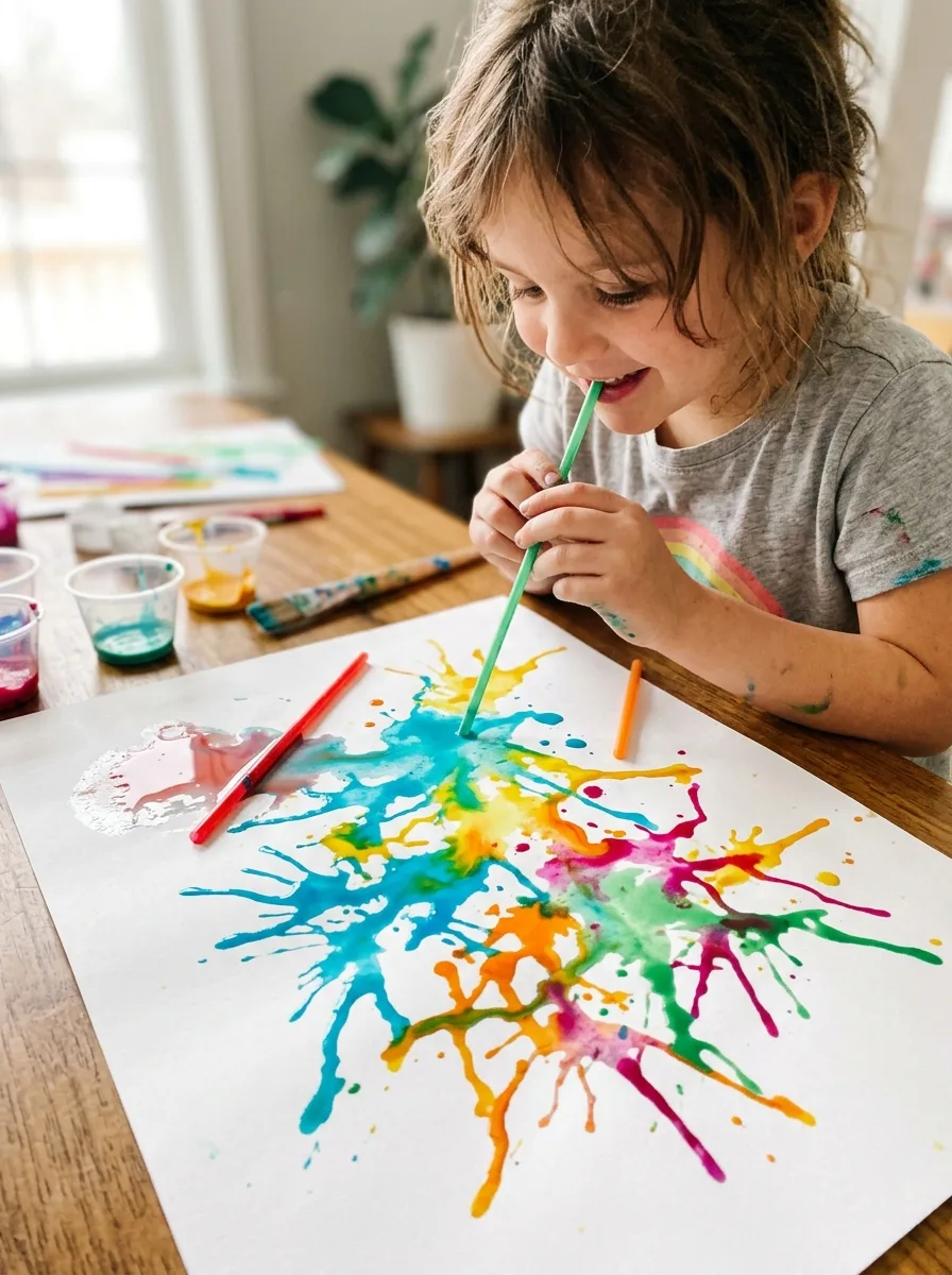 Straw blow painting