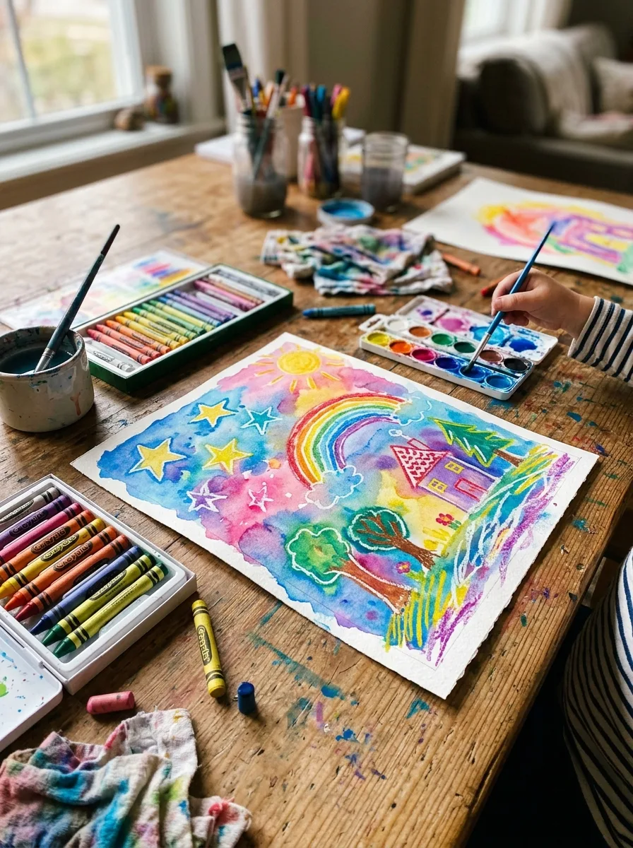 Watercolor crayon resist