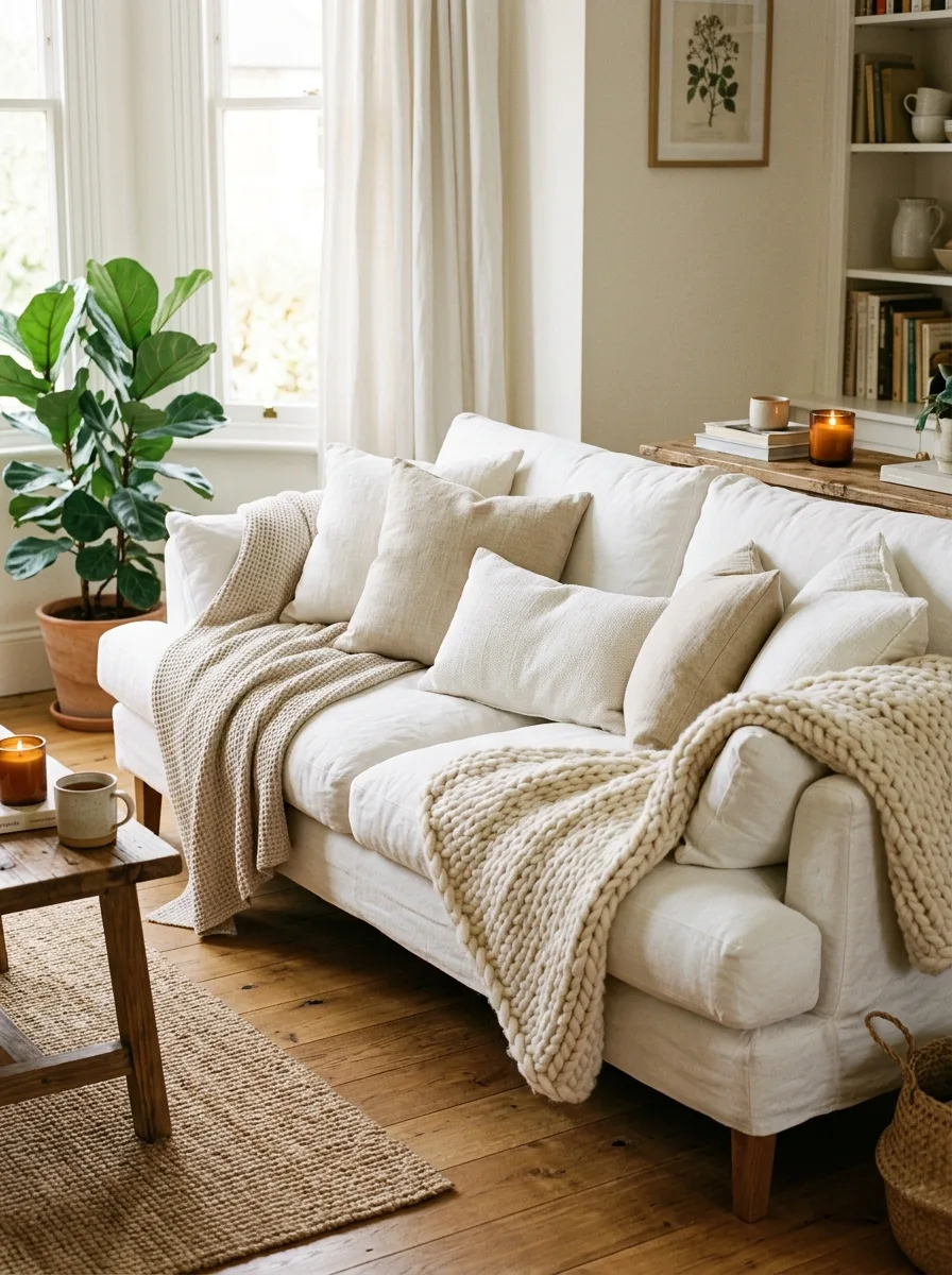 White linen sofa