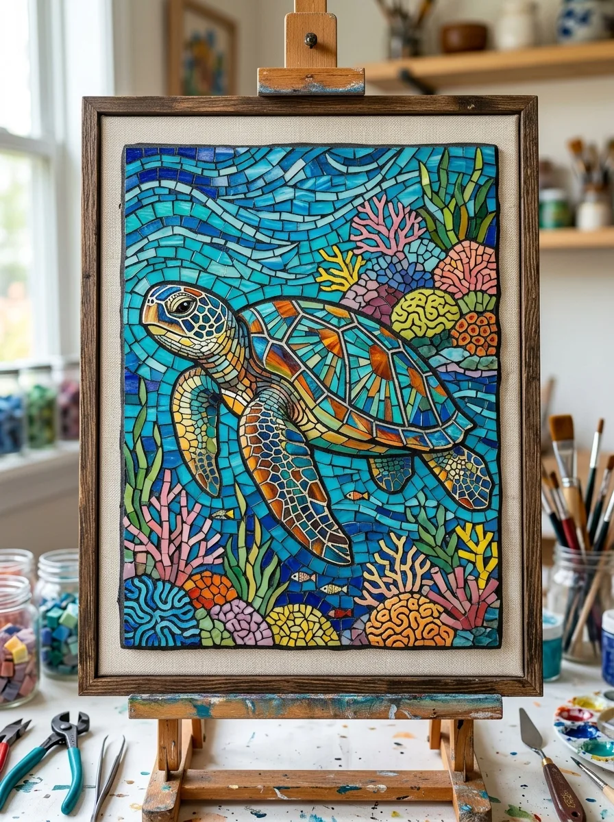Mosaic tile turtles