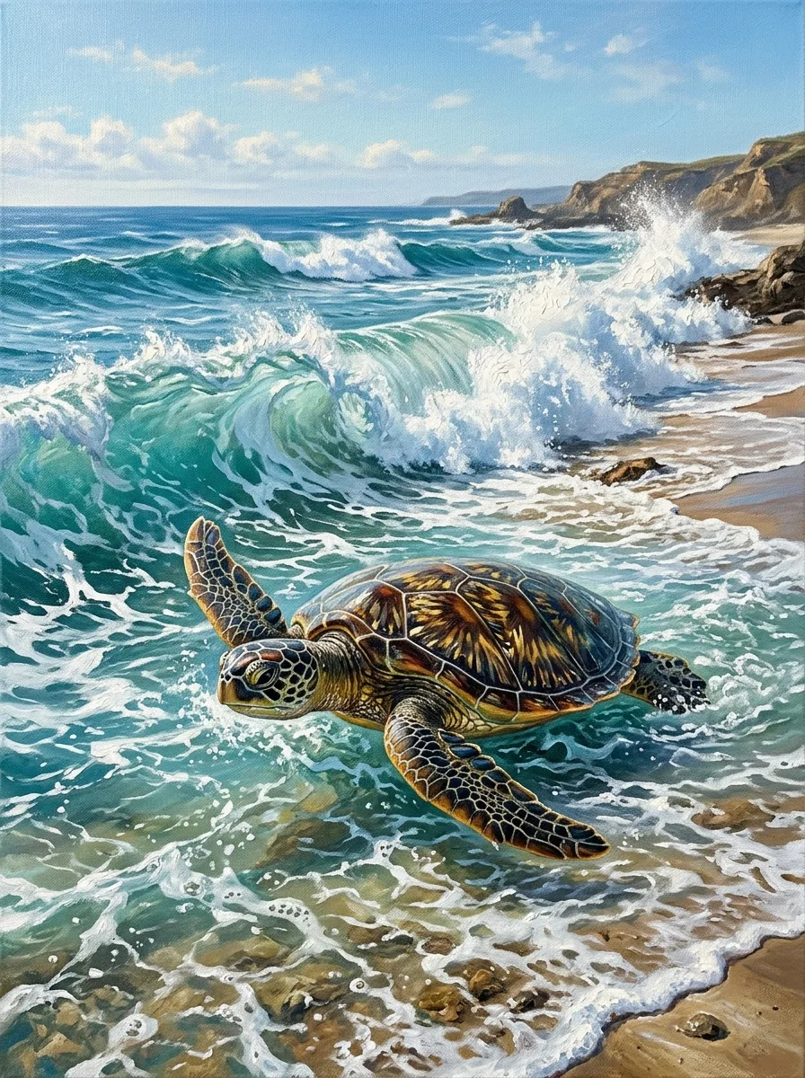 Turtle in ocean waves