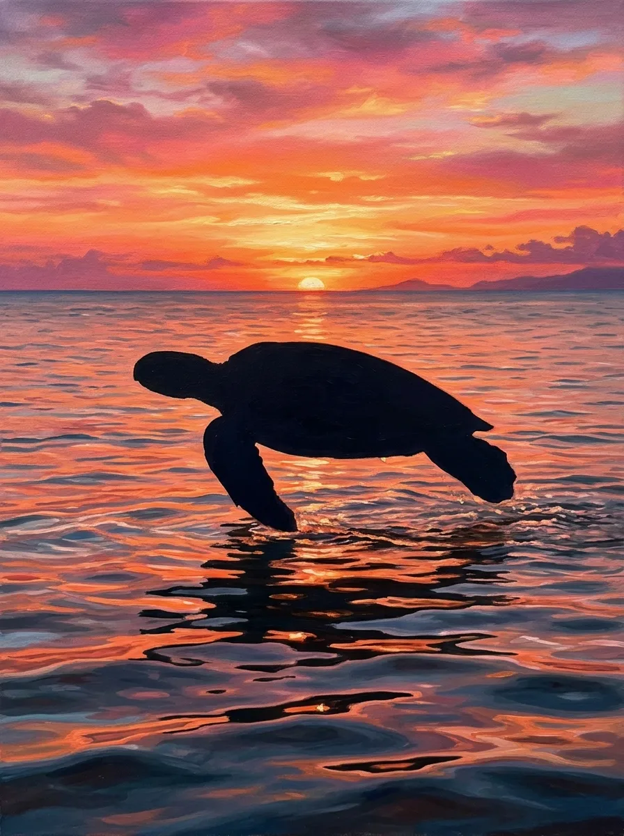 Turtle on sunset