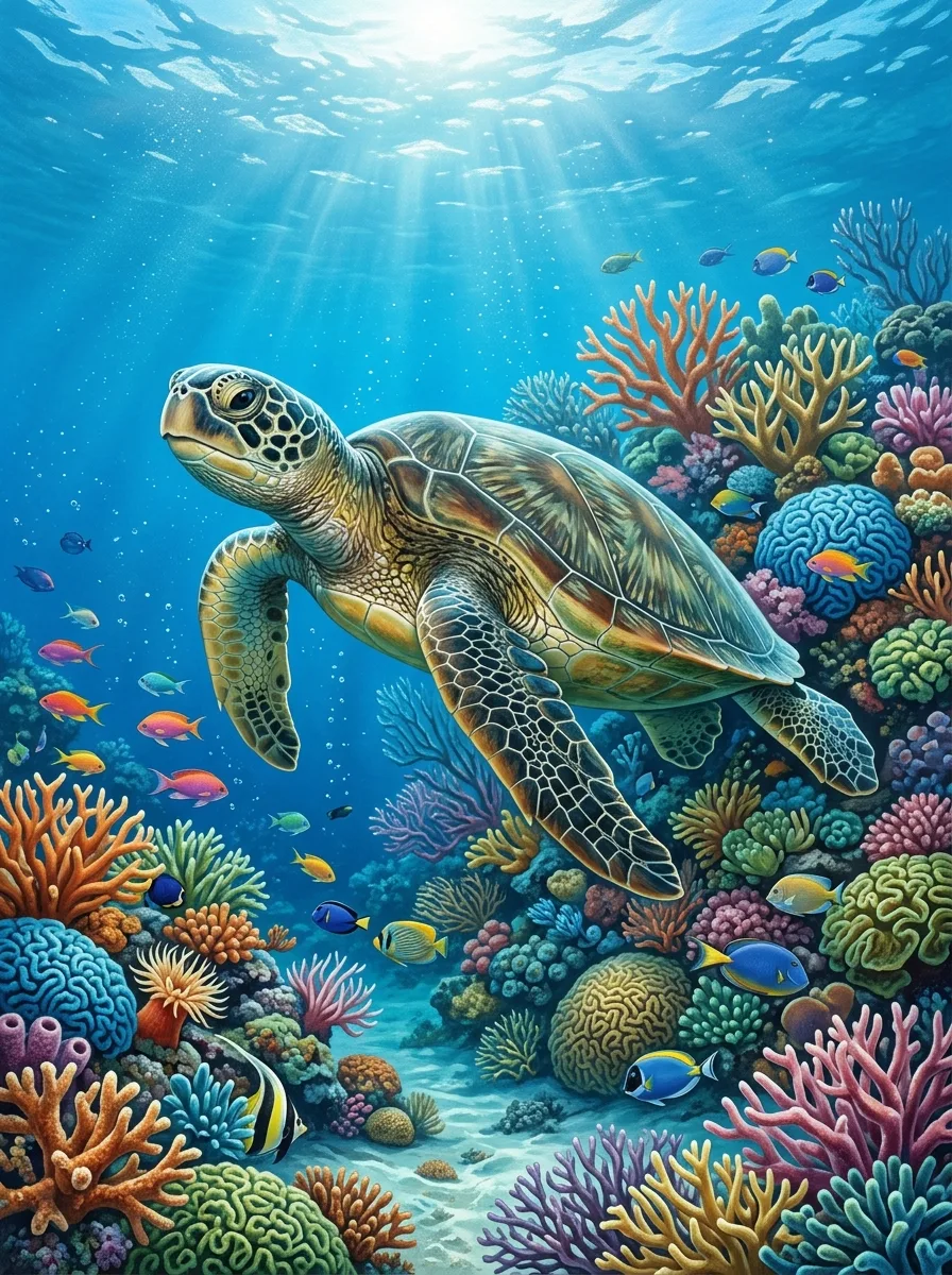 Turtle in coral reef
