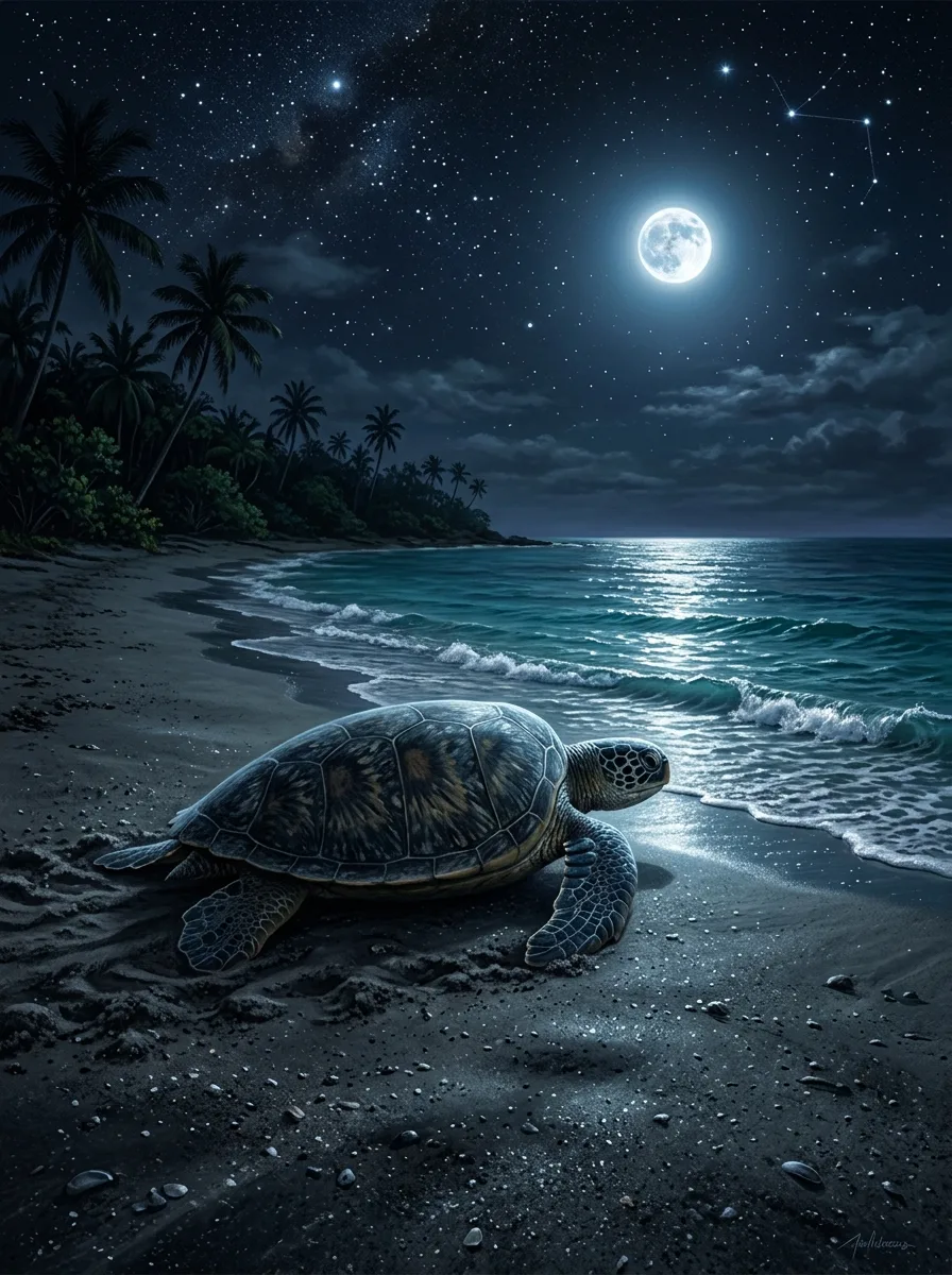 Turtle in moonlight
