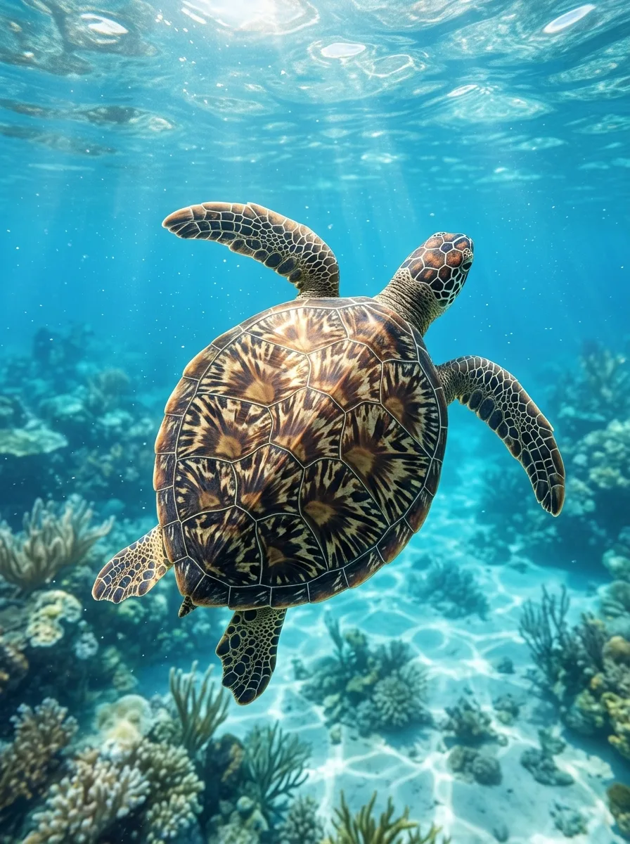Turtle swimming top view